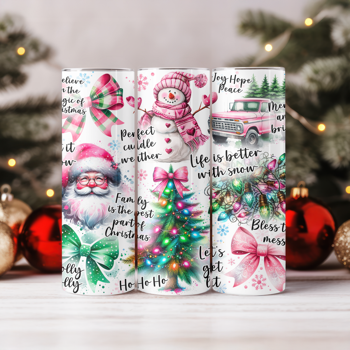 Pink Christmas Wishes Tumbler I Whimsical Holiday I 20oz