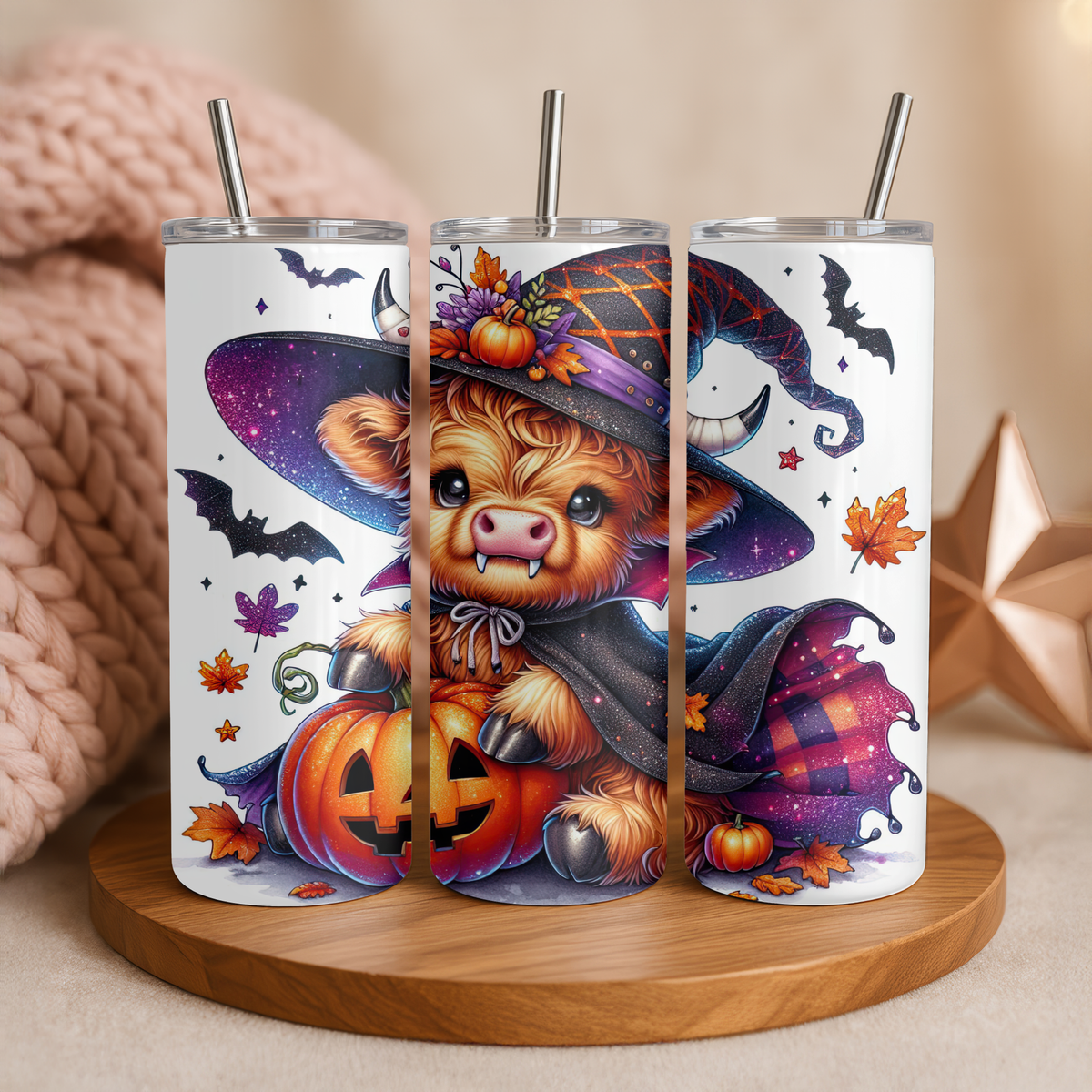 Witch Highland Cow Holographic Tumbler I 20oz