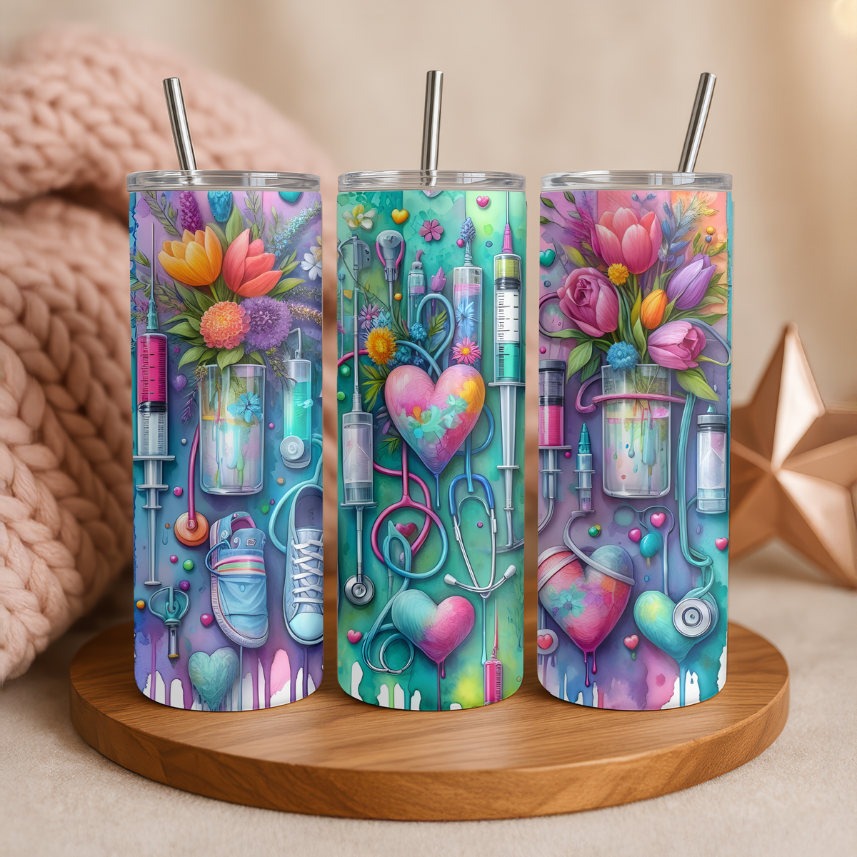 Healthcare Floral Holographic Tumbler I 20oz