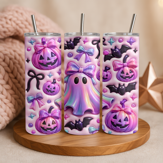 Pastel Halloween Ghost & Pumpkin Holographic Tumbler I 20oz