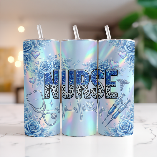 Blue Rose Nurse Holographic Tumbler I Healthcare Worker Gift I 20oz