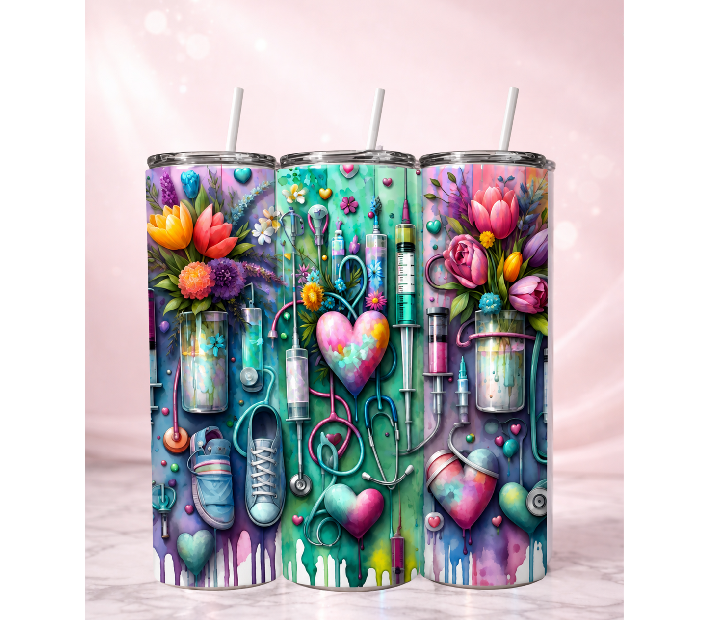 Healthcare Floral Holographic Tumbler I 20oz