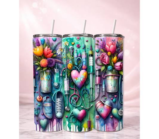 Healthcare Floral Holographic Tumbler I 20oz