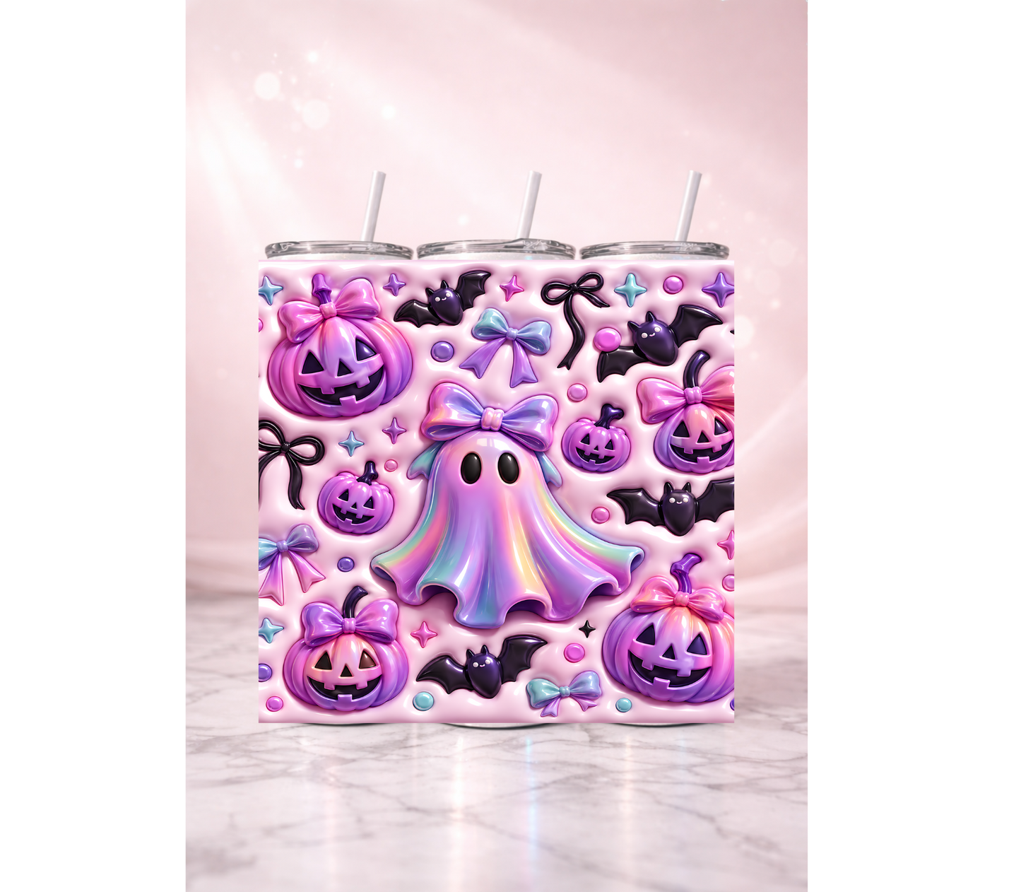Pastel Halloween Ghost & Pumpkin Holographic Tumbler I 20oz