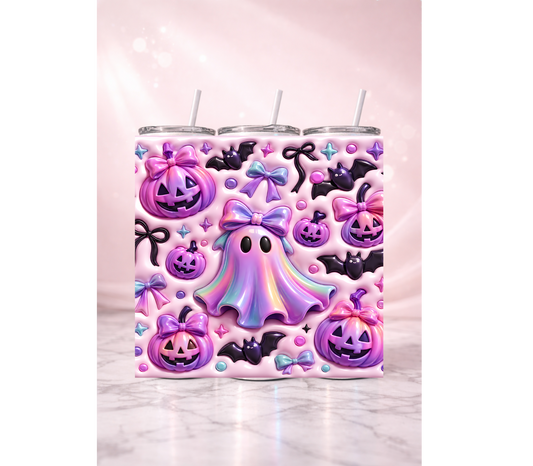 Pastel Halloween Ghost & Pumpkin Holographic Tumbler I 20oz