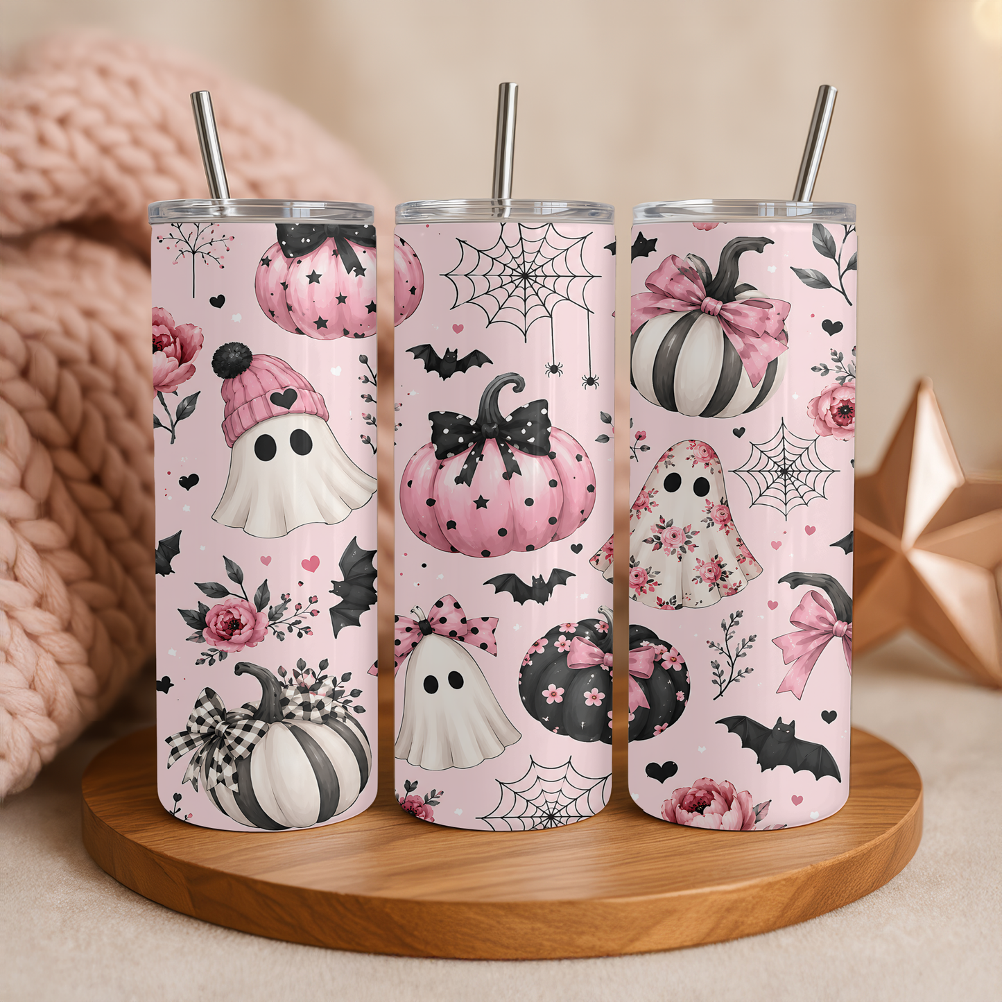 Coquette Halloween Ghost & Pumpkin Holographic Tumbler I 20oz