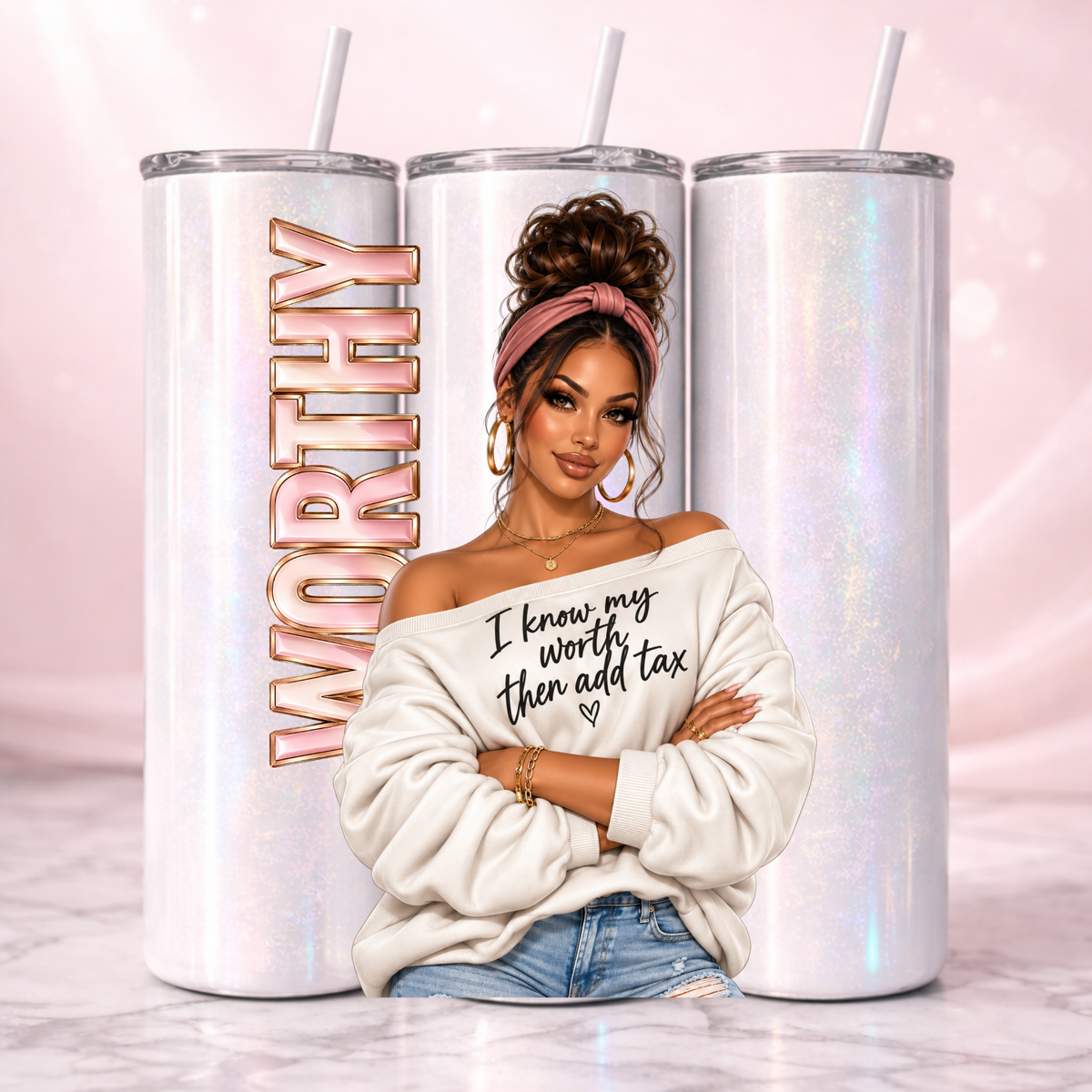 Worthy Holographic Tumbler I Inspirational Affirmation Cup I 20oz