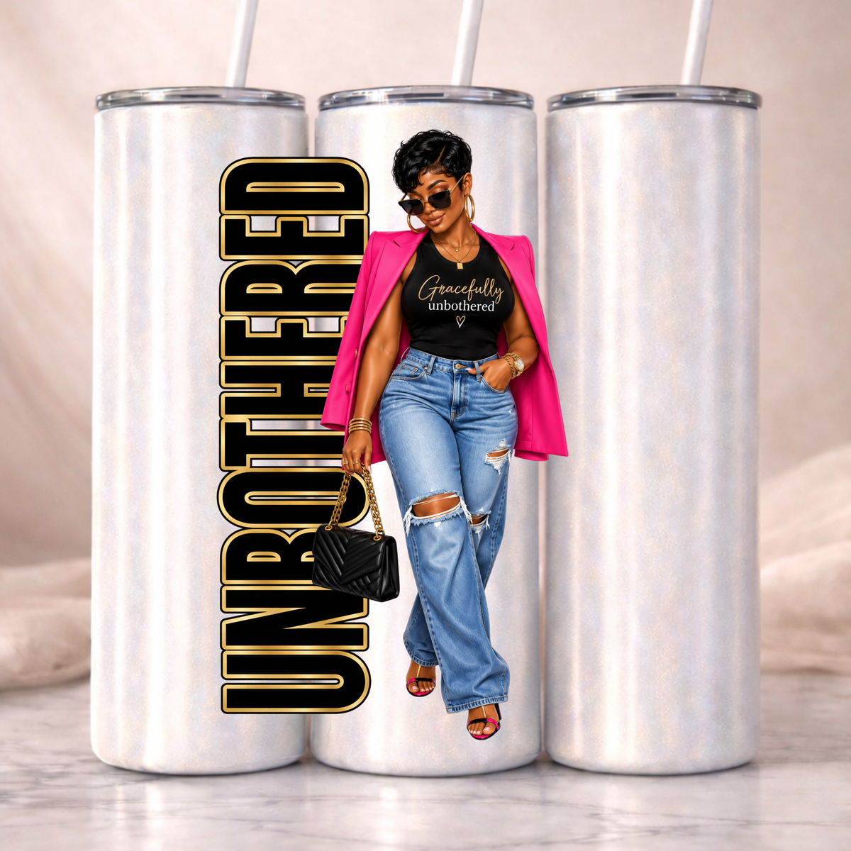 Unbothered Holographic Tumbler I Confidence Tumbler for Women I 30oz