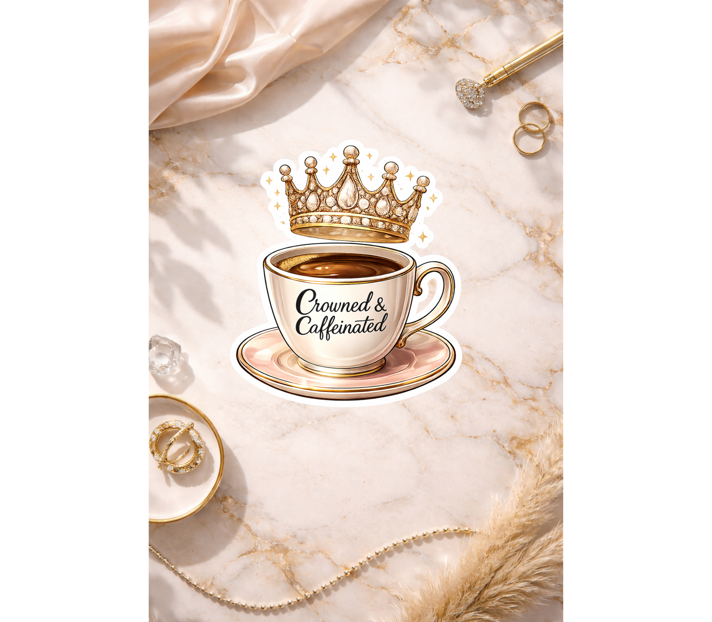Crowned and Caffeinated Holographic Sticker
