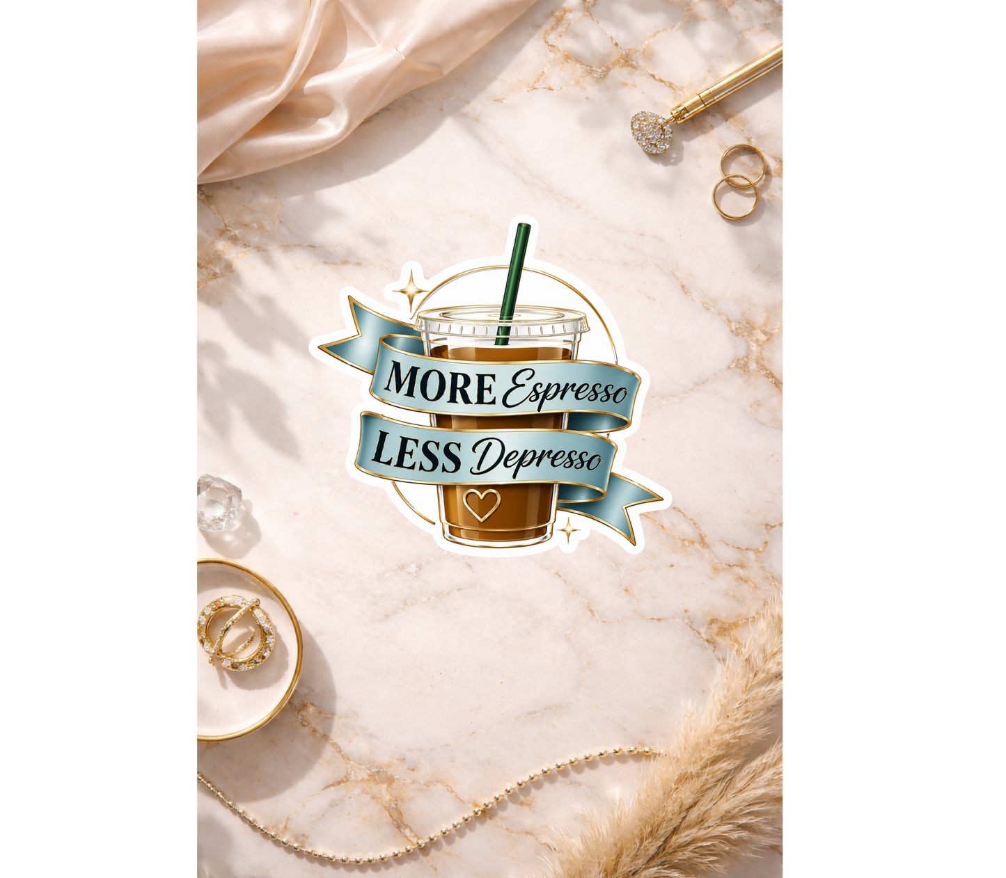 More Espresso Less Depresso Holographic Sticker
