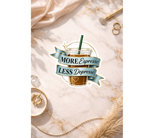 More Espresso Less Depresso Holographic Sticker